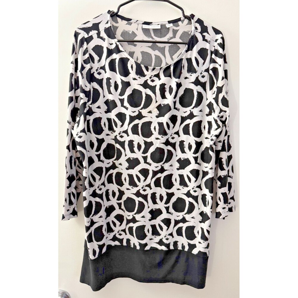 Susan Graver QVC Long tunic Top Black White Classy Women's XL Mod Mid Century